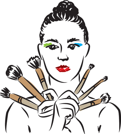 woman make up and brushes illustrationのイラスト素材