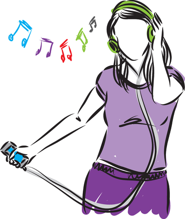 woman girl with phone listening music illustrationのイラスト素材