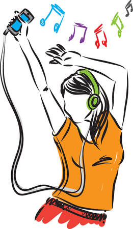 woman girl listening music illustrationのイラスト素材