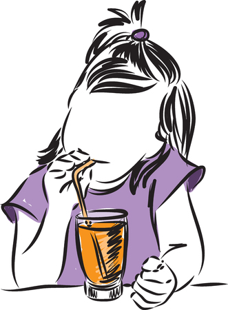 Little girl drinking vector illustrationのイラスト素材
