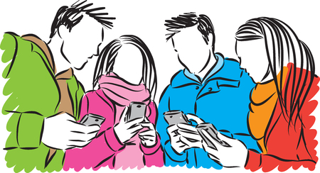 group of people with cellphones illustrationのイラスト素材