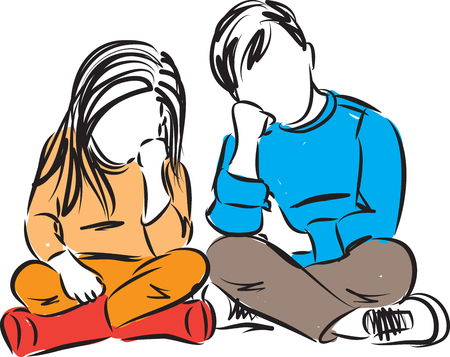 kids girl and boy bored illustrationのイラスト素材