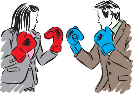 Business people man and woman kick boxing illustrationのイラスト素材