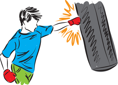 fitness kickboxing young boy illustrationのイラスト素材