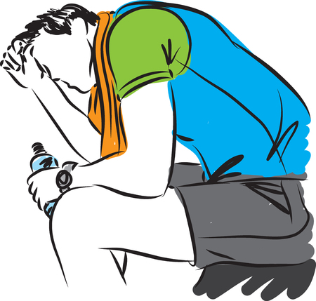 tired fitness man with bottle of water illustrationのイラスト素材