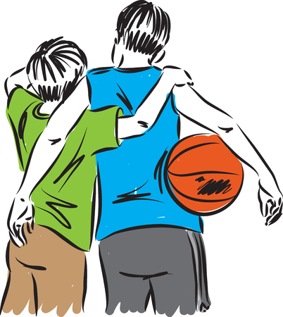 boys friends with a basket ball illustrationのイラスト素材