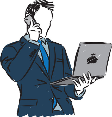 Business man with phone and laptop vector illustrationのイラスト素材