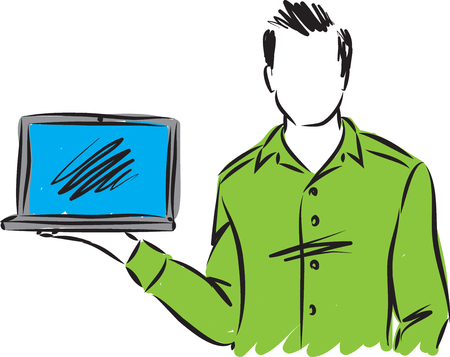 man showing computer vector illustrationのイラスト素材