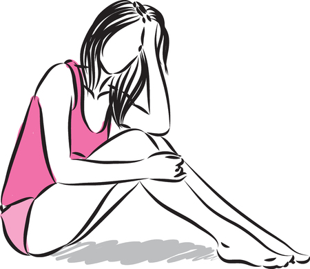 Drawing of woman dressed in pink on white backgroundのイラスト素材