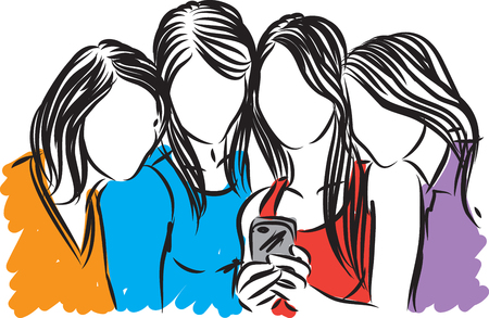 Women looking at cellphone vector illustrationのイラスト素材