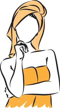 woman in bath towel thinking gesture illustrationのイラスト素材