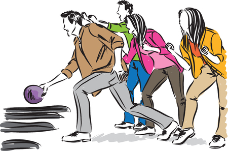 friends playing bowling vector illustrationのイラスト素材