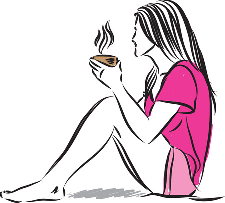 Woman relaxing with cup coffee vector illustration.のイラスト素材