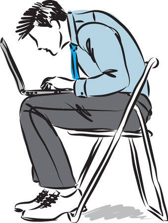Aman with bad posture while typing  illustrationのイラスト素材