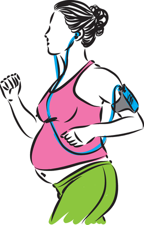 Fitness pregnant woman listening music vector illustrationのイラスト素材