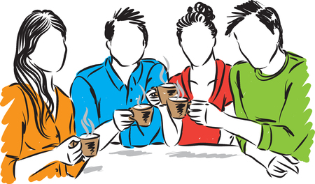 Friends drinking coffee together vector illustrationのイラスト素材