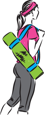 A girl with yoga mat vector illustrationのイラスト素材