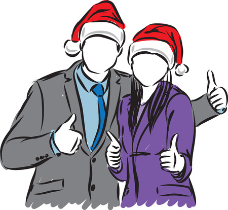 Business man and woman with santa claus hat vector illustrationのイラスト素材