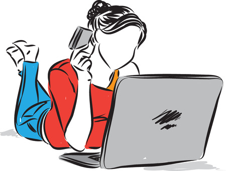 woman buying internet with credit card vector illustrationのイラスト素材
