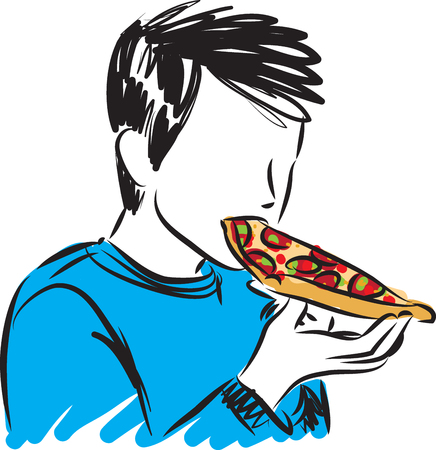 boy eating pizza vector illustrationのイラスト素材