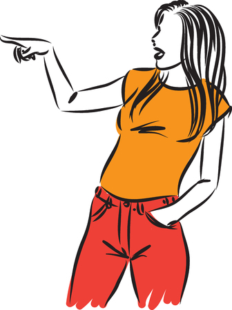 Young woman pointing vector illustration.のイラスト素材