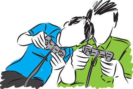 father and son playing video games vector illustrationのイラスト素材