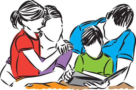 family vector illustration with kids vectorのイラスト素材