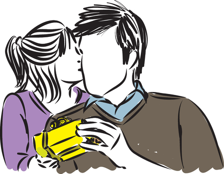 Little girl giving a present to dad vector illustrationのイラスト素材