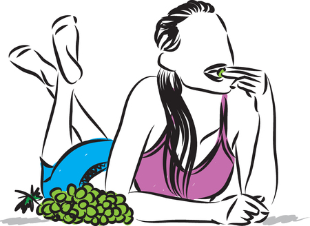 fitness woman eating grapes vector illustrationのイラスト素材