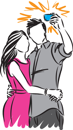couple man and woman taking a picture vector illustrationのイラスト素材