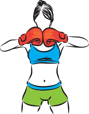 WOMAN WITH BOXING GLOVES ILLUSTRATIONのイラスト素材