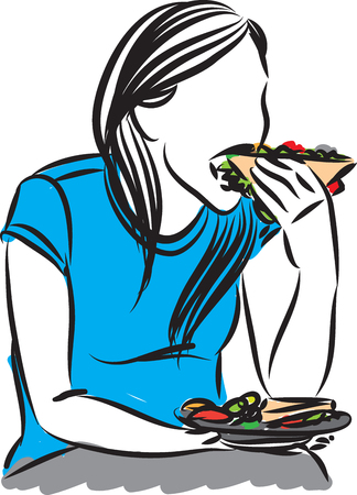 WOMAN EATING SANDWICH  ILLUSTRATIONのイラスト素材