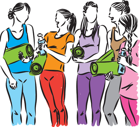 fitness yoga women together illustrationのイラスト素材