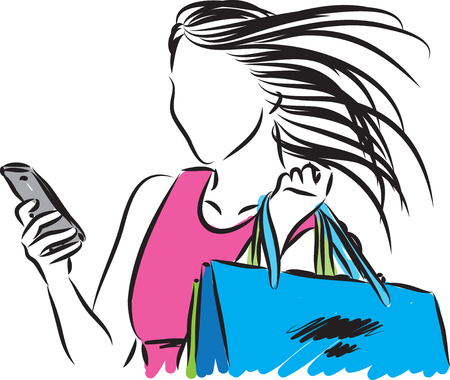 shopping girl with cellphone vector illustrationのイラスト素材