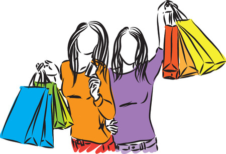 SHOPPING GIRLS TOGETHER CREDIT CARD VECTOR ILLUSTRATIONのイラスト素材