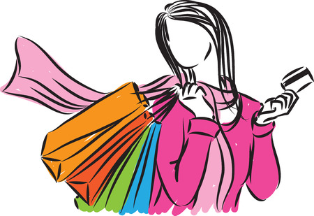 SHOPPING WOMAN CREDIT CARD VECTOR ILLUSTRATIONのイラスト素材