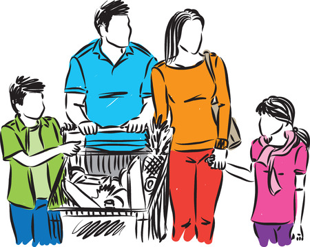 FAMILY AT SUPERMARKET VECTOR ILLUSTRATIONのイラスト素材