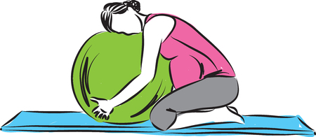 pregnant woman with yoga ball illustration isolated on whiteのイラスト素材