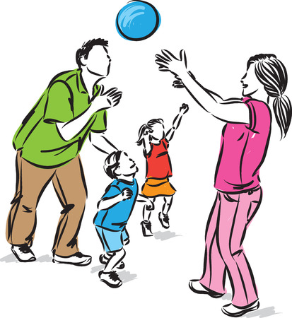 FAMILY TOGETHER PLAYING  ILLUSTRATIONのイラスト素材