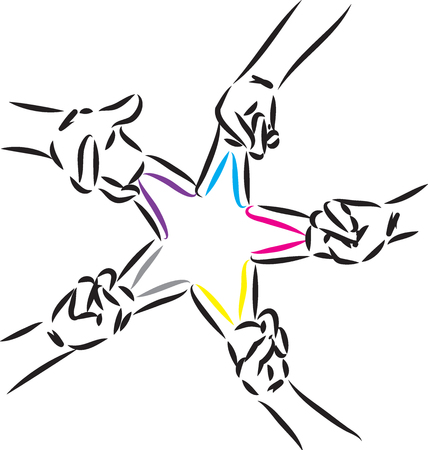 STAR MADE OF FINGERS FIGURE COLORS VECTOR ILLUSTRATIONのイラスト素材