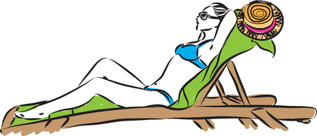 woman at the beach tanning vector illustrationのイラスト素材