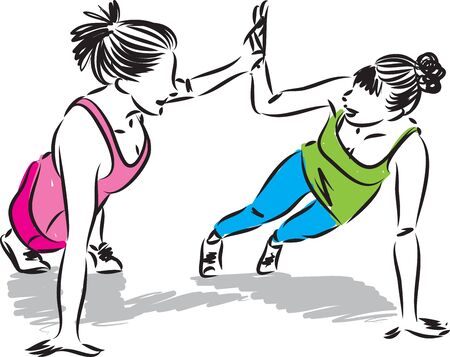 two woman fitness working out vector illustrationのイラスト素材