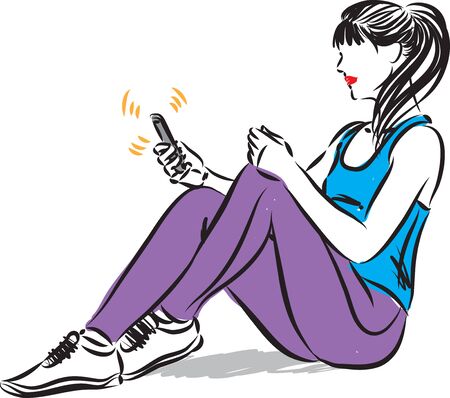 young woman looking cell phone sitting down vector illustrationのイラスト素材