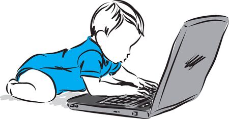baby with laptop vector illustrationのイラスト素材