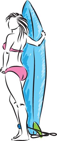 surf girl with surfboard vector illustrationのイラスト素材