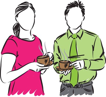 businessman and businesswoman with cup of coffee vector illustrationのイラスト素材