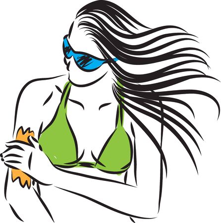 woman applying sunscreen vector illustrationのイラスト素材