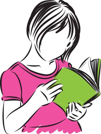 little girl reading book vector illustrationのイラスト素材