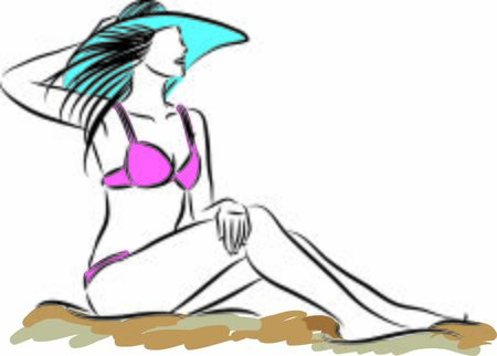 PRETTY LADY AT THE BEACH IN BIKINI VECTOR ILLUSTRATIONのイラスト素材