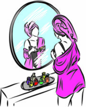 PRETTY WOMAN IN FRONT OF MIRROR VECTOR ILLUSTRATIONのイラスト素材